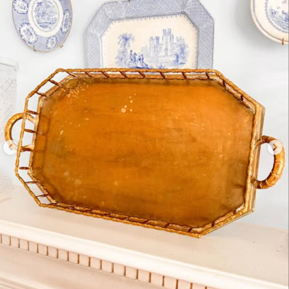 Hollywood Regency Brass Bamboo Tray