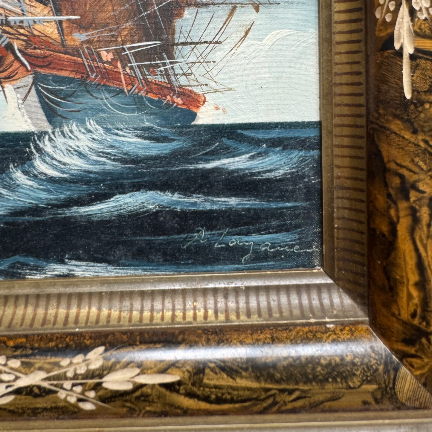 Original Oil High Seas in Victorian Frame