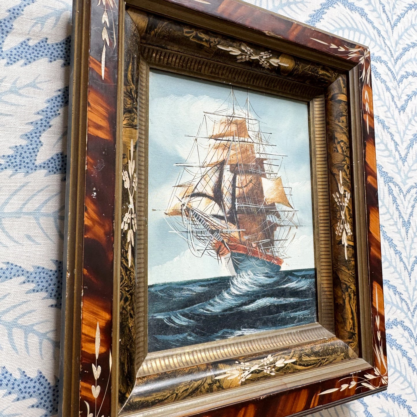 Original Oil High Seas in Victorian Frame