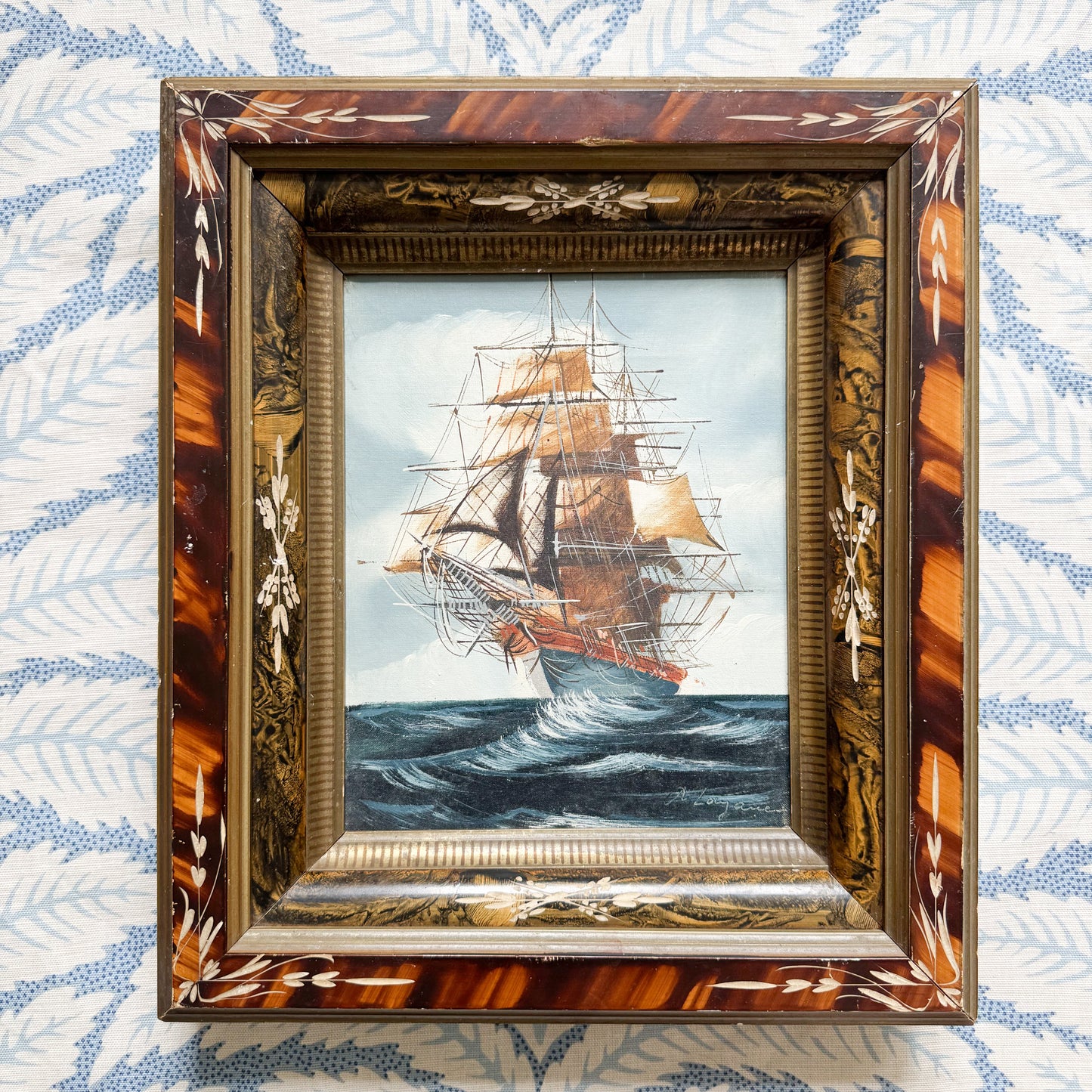 Original Oil High Seas in Victorian Frame