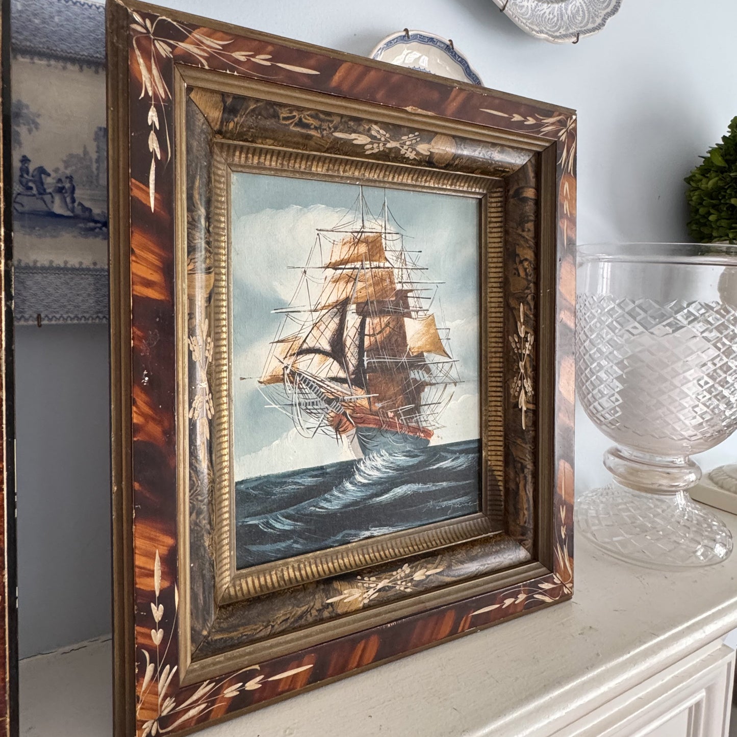 Original Oil High Seas in Victorian Frame
