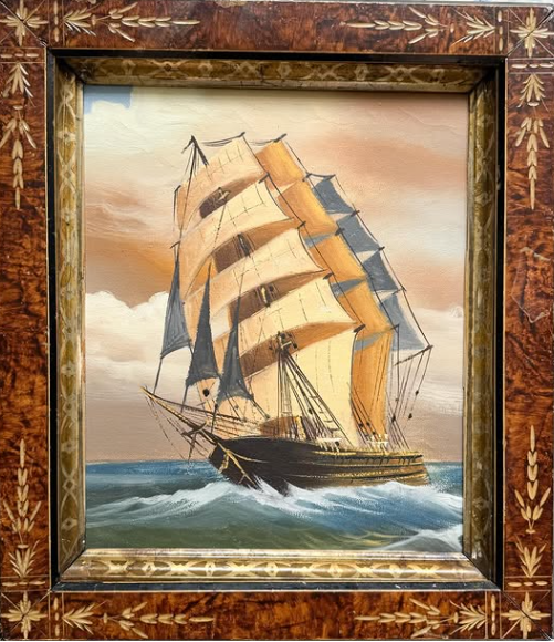 Original Oil High Seas in Victorian Frame