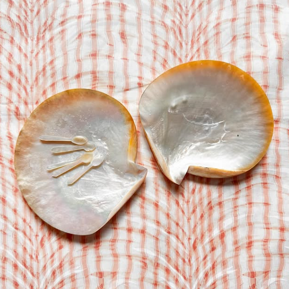 Pair of Mother of Pearl Caviar Dishes with Caviar Spoons