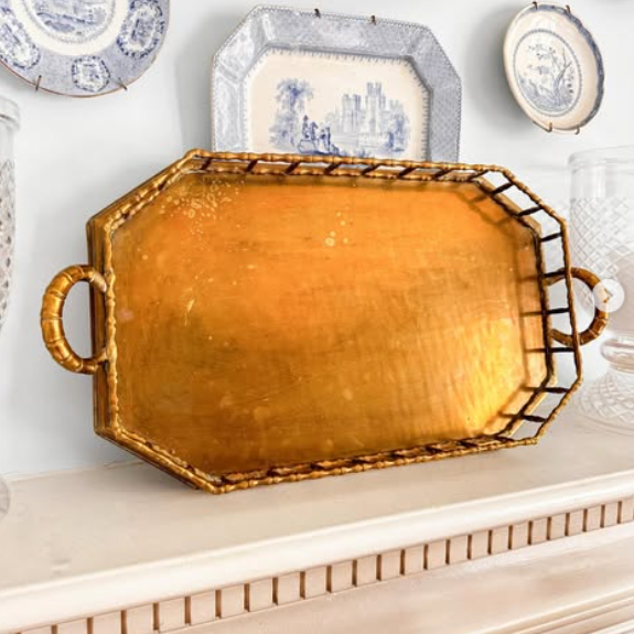 Hollywood Regency Brass Bamboo Tray